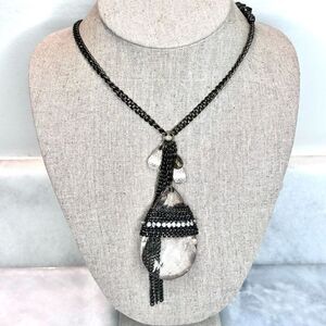 Vintage Anthropologie Teardrop Crystal Pendant With Curb & Rockstud Chain Link N
